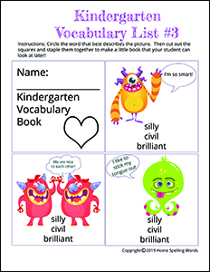 Kindergarten Vocabulary List #3